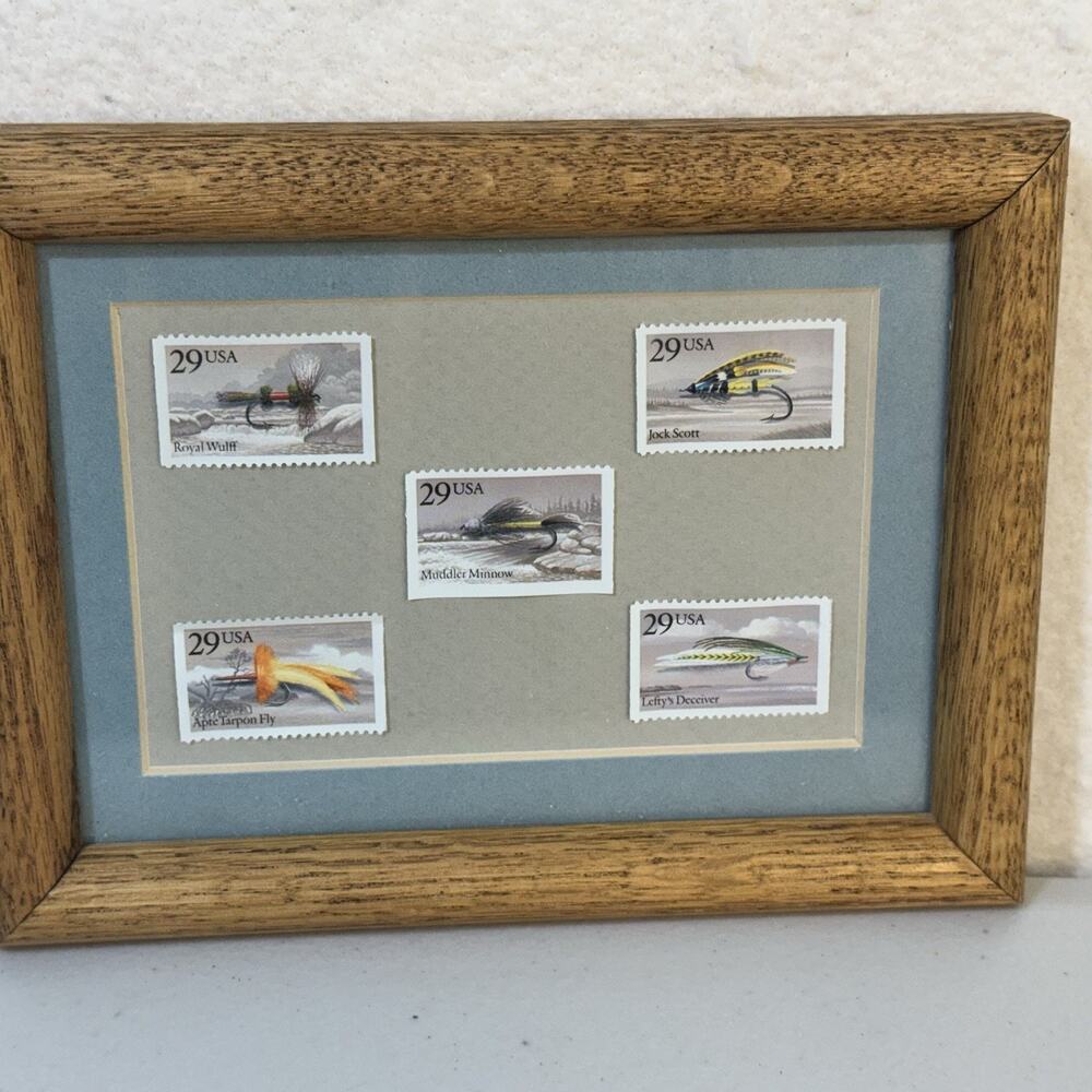 29 USA Scott Fishing Flies Lures Fish Bait & Tackle 1991 Stamps Framed Art